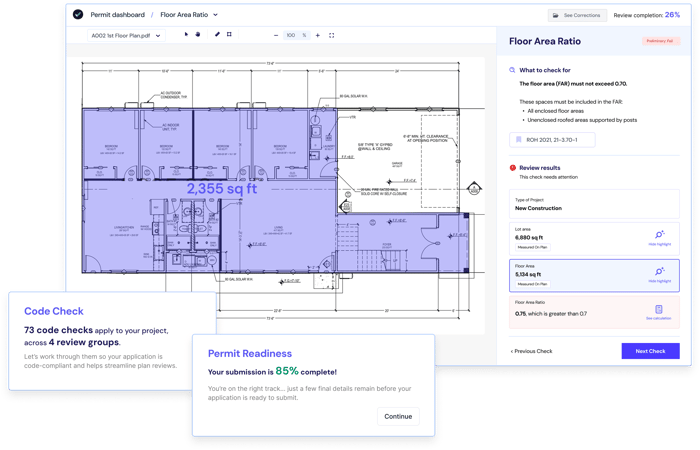 CivCheck AI plan review software showing guided plan review interface