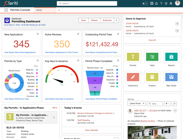 Example permitting dashboard in Clariti Enterprise