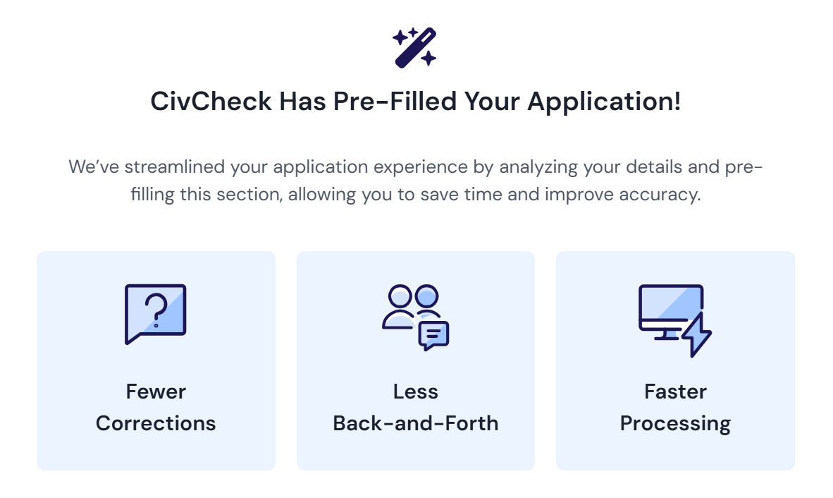 CivCheck guided completeness check for applicants